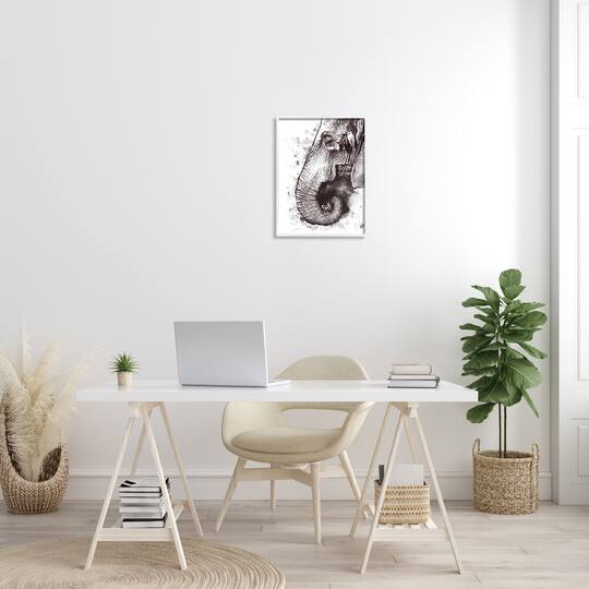 Stupell Industries Gray Elephant Paint Splatter Wall Art in White Frame